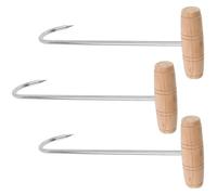 LALAFINA 3pcs Boot Pullers Boot Shoe Hooks Stainless Steel Wood Material Design Comfortable Shoe Aid Tool for Adults