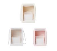 LALAFINA 3pcs Flower Boxes with Window Square Paper Gift Boxes for Flowers and Plants Easy to Carry and Disassemble and Birthday Party Packaging