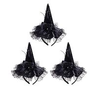 LALAFINA 3pcs Halloween Witch Hat Headbands Black Lace Sequins Masquerade Hair Accessories Comfortable Lightweight for Halloween Party and Costume Party