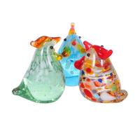 LALAFINA 3pcs Hand Blown Glass Chicken Figurine Set Small Animals Decorative Charm Collectible Miniature Rooster and Chick Statues for Home Office Shelf Desktop Ornaments