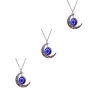 LALAFINA 3pcs Turkish Blue Evil Eye Moon Pendant Necklace Unisex Chain Style Jewelry Boho Accessory for Men and Women