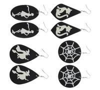LALAFINA 4 Pairs Halloween Leather Earrings Luminous Glow the Dark Spider Web Design, Stylish Witch Pattern Ear Drops for Travel and Halloween