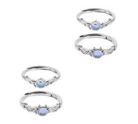 LALAFINA 4pcs Adjustable Angel and Demon Moonstone Couple Rings for Lovers Fashionable Matching Index Finger Bands Minimalist Jewelry for Women and Men