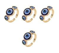 LALAFINA 4pcs Adjustable Evil Eye Open Band Finger Ring Vintage Punk Blue Eye Wrap Ring for Women Fashionable Statement Jewelry Gift