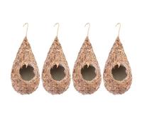 LALAFINA 4pcs Hanging Straw Bird Nest Set Handwoven Artificial Bird Breeding Nests for Garden Balcony Patio