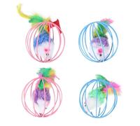 LALAFINA 4pcs Interactive Plush Cat Rat with Cage Stimulating Indoor Kitten Teaser for Hunting Instincts Mental Exercise and Furniture Scratch Prevention Random Color