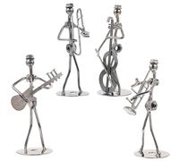 LALAFINA 4pcs Silver Iron Musician Figurines Set Minimalist Bandsman Sculptures for Living Room Decoration Sturdy Metal Music Ornaments Tabletop Marching Band Model