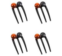 LALAFINA 4pcs Vintage Chinese Style Hair Bun Fork with 3 Prong Ushaped Design, Plastic Material for Quick and Easy Styling, Suitable for Chinese Costume Styling and Busy Office Work