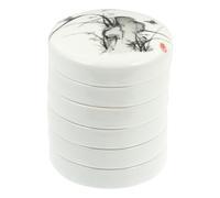 LALAFINA 5-Layer Ceramic Watercolor Palette with Lid, Jingdezhen Porcelain Painting Plate for Gouache & Calligraphy, Stackable Ink Dish with Orchid, Stay-Wet Pigment Mixing Tray