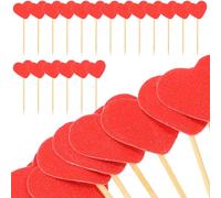 LALAFINA 50pcs Red Heart Shaped Cake Decorations Cupcake Toppers Made of Synthesis Material for Birthday Party Cake Decoration and Photo Props