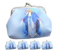 LALAFINA 5pcs Delicate Kiss Lock Coin Purse with Virgin Mary Pattern, Waterproof Pu and Metal Small Change Wallet, Safeguards Rosary Beads for Easter Celebrations and Travel