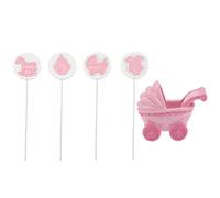 LALAFINA 5pcs Lovely Resin Shower Party Cake Toppers Featuring Stroller and Bottle Shapes, Creative and Not Easy to Break Decorations for Cake Decoration