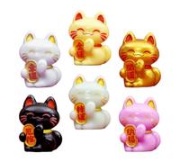 LALAFINA 6pcs Mini Lucky Cat Statues Resin Desktop Decoration Set for DIY and Home Use Cute Cat Figurines Symbol of Good Fortune Indoor Garden Ornament