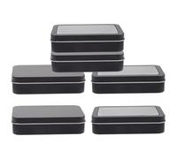 LALAFINA 6pcs Tinplate Playing Card Case Desktop Cards Organizer Portable Black Box for Orderly Storage of Small Beads and Mints