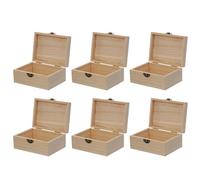 LALAFINA 6pcs Wooden Craft Storage Boxes with Hinged Lid Unpainted Wood DIY Decorative Desktop Organizing Cases for Home and Photo Craft Storage