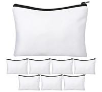 LALAFINA 8 Sets Sublimation Canvas Makeup Bags with Zipper Portable Cosmetic Storage Cases for Business Trips and Daily Travel White Canvas Pu Metal Material