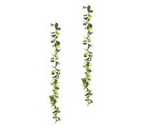 LALAFINA Artificial Lemon Leaf Garland with Fake Rattan and Greenery, 2pcs Simulation Lemon Decorations for Home, Wedding, Door and Wall Hanging, Sturdy and Realistic Faux Plant Decor