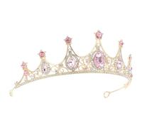 LALAFINA Baroque Style Alloy Crown Headband with Rhinestones, Sturdy and Fine Workmanship, Elegant Pink Bridal Hair Accessory for Celebrations and Stage Events