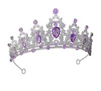 LALAFINA Baroque Wedding Tiara Crown with Sparkling Rhinestones and Zinc Alloy Material, Elegant Purple Headpiece for Brides, Birthday Parties, and Halloween Accessories