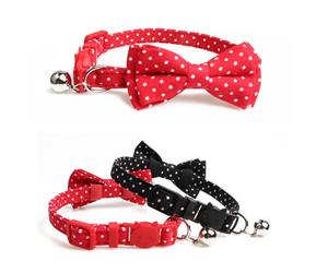LALAFINA Black Polka Dot Bow Tie Pet Collar with Bell for Dogs and Cats, Comfortable Sturdy Cloth Material, Stylish Creative Design for Photo Prop and Everyday Use