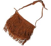 LALAFINA Bohemian Style Tassel Shoulder Bag in Light Tan Leather Tote with Fringe for Women for Daily Use and Outdoor Events