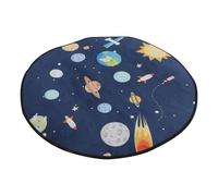 LALAFINA Cartoon round Floor Mat with Planets Pattern, Polyester Fiber Material, Decorative and Comfortable Touch Rug, for Living Room Or Housewarming