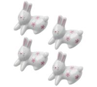 LALAFINA Ceramic Chopstick Holders 4Pcs White Rabbit Shape Small Size Tableware Rest for Dining Table Decoration and Home Use