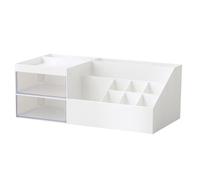 LALAFINA Cosmetics Organizer Box with Divided Drawer for Desktop and Home Use, White Abs Material Makeup Storage Holder for Organizing Sundries and Mobile Phones