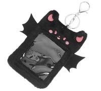 LALAFINA Devil Wings Plush Id Card Holder Clip Black Cute Badge Sleeve with Lanyard Student Card Protector for Instant Photo and Soft Velvet