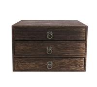 LALAFINA Drawer Type Desk Box Wooden Desktop Box 3 Layer Solid Wood Retro Small Drawer with Pull Ring Organizing Table Objects for Home Desktop Decor