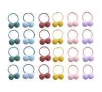 LALAFINA Elastic Hair Rings and Easy to Clip 24pcs with Colourful Pompom Balls and Little, Fabric Material Hair Accessories with Good Grip or Random Color for Birthday Celebration