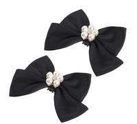 LALAFINA Elegant Black Pearls Shoe Clips for Women 1 Pair Removable Bowknot Shoe Charms with Cloth and Metal Material for Wedding and Daily Life