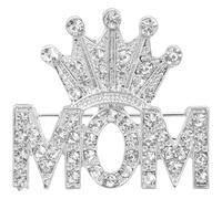 LALAFINA Elegant Mom Brooch Pin with Crown Design in Silver Alloy for Mother's Day, Lapel Pin Accessory for Women