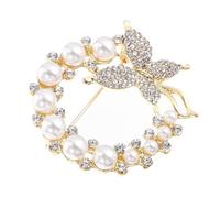 LALAFINA Elegant Pearl Rhinestone Butterfly Brooch Pin with Smooth Surface and Sturdy Alloy Material, for Pinning on Collar Or Bag as A Stylish Accessory