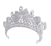 LALAFINA Elegant Queen Tiara Rhinestone Crown Headpiece for Wedding and Bachelorette Gifts, Silver Zinc Alloy Material with Easy to Wear and Classic Design Bridal Tiara for Women