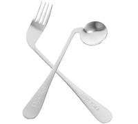 LALAFINA Ergonomic Angled Fork and Spoon Lightweight Feeding Utensils for Disabled and Elderly Adaptive Tableware to Reduce Wrist Stress Comfortable and Durable 7.87In Set
