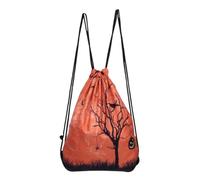 LALAFINA Halloween Themed Drawstring Backpack with Large Capacity and Unique Pumpkin and Black Cat Pattern, Polyester Material Essential Bag for Daily Use and Halloween Party Sports