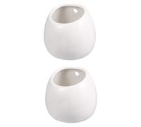 LALAFINA Hanging Planters Flower Pots Ceramic 2pcs White for Succulent Plants, Space-saving Wall Mounted Minimalist Elegant Design for Home and Garden Decoration
