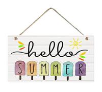 LALAFINA Hello Summer Wooden Sign Lightweight Synthetic Material with Delicate Pattern, Summer Door Hanging Pendant for Home or Bar Decoration, Housewarming and Birthday