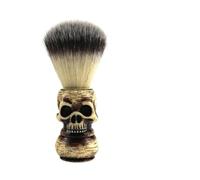 LALAFINA Men's Beard Brush Skull Head Pattern with Resin and Badger Hair, Facial Cleansing Tool for Goatee and Mustache, Sturdy Khaki Shaving Brush for Business and Trips