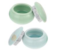 LALAFINA Mini Ceramic Lipstick Pots Elegant Retro Style Containers with Leak-Proof Design and Refillable Feature 2pcs Portable Green Jars for Travel and Business Trips for Beauty Products