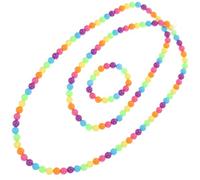 LALAFINA Plastic Beaded Necklace and Bracelet Set Accessories for Women 2pcs Lightweight and Compact Design, Colourful Neon Rainbow for Daily Costume and Photography
