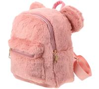 LALAFINA Plush Backpack with Bear Ears Pink Fluffy Mini Bag, Adjustable Shoulder Straps, Casual Use