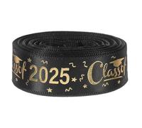 LALAFINA Polyester Graduation Satin Ribbon with Gold Hot Stamping for Elegant Present Wrapping and Graduation Flower Bouquet Accessories Black Colour with Refined and Luxurious Appearance