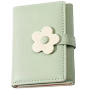 LALAFINA Portable Green Pu Leather Student Purse with Flower Pattern, Simple Korean Style Folding Wallet, Compact Coin Purse with Classified Storage for Office and Home Use