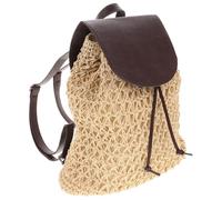 LALAFINA Portable Woven Backpack with Pu Cover and Inner Pocket, Comfortable Shoulder Strap Rattan Grass Bag for Daily Life and Office Use, Lightweight Students Laptop Shoulder Bag
