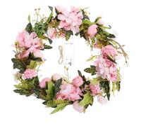LALAFINA Realistic Hanging Flower Wreath Decor with String Lights, Artificial Plastic Camellia Wreath for Home Front Door, for Bridal and Betrothal Decorations