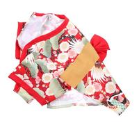 LALAFINA Red Japanese Kimono Style Dog Clothes for Small and Medium Sized Pets, Easy to Put on Cloth Pet Garment for Dressing at Parties and Holidays