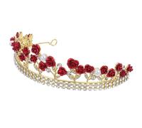 LALAFINA Red Rose Crystal Headband Wedding Hair Accessories Lightweight Alloy Bridal Crown Headpiece for Bride Parties with Creative Jewelries Decoration