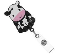 LALAFINA Retractable Badge Reel with 360° Swivel and Extendable Cord Nurse Id Card Clip with Cute Cow Clip Multi-Function Badge Holder for Work